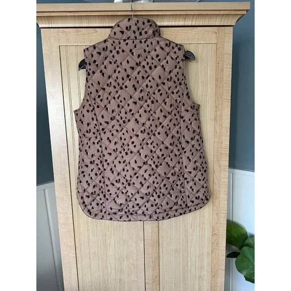 Womens LANDS` END Feather Free Insulated Puffer Vest Brown Animal Print Sz Small - Picture 5 of 6